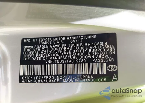 2015 Toyota Yaris Le из США, поврежденный, VIN VNKJTUD37FA019730